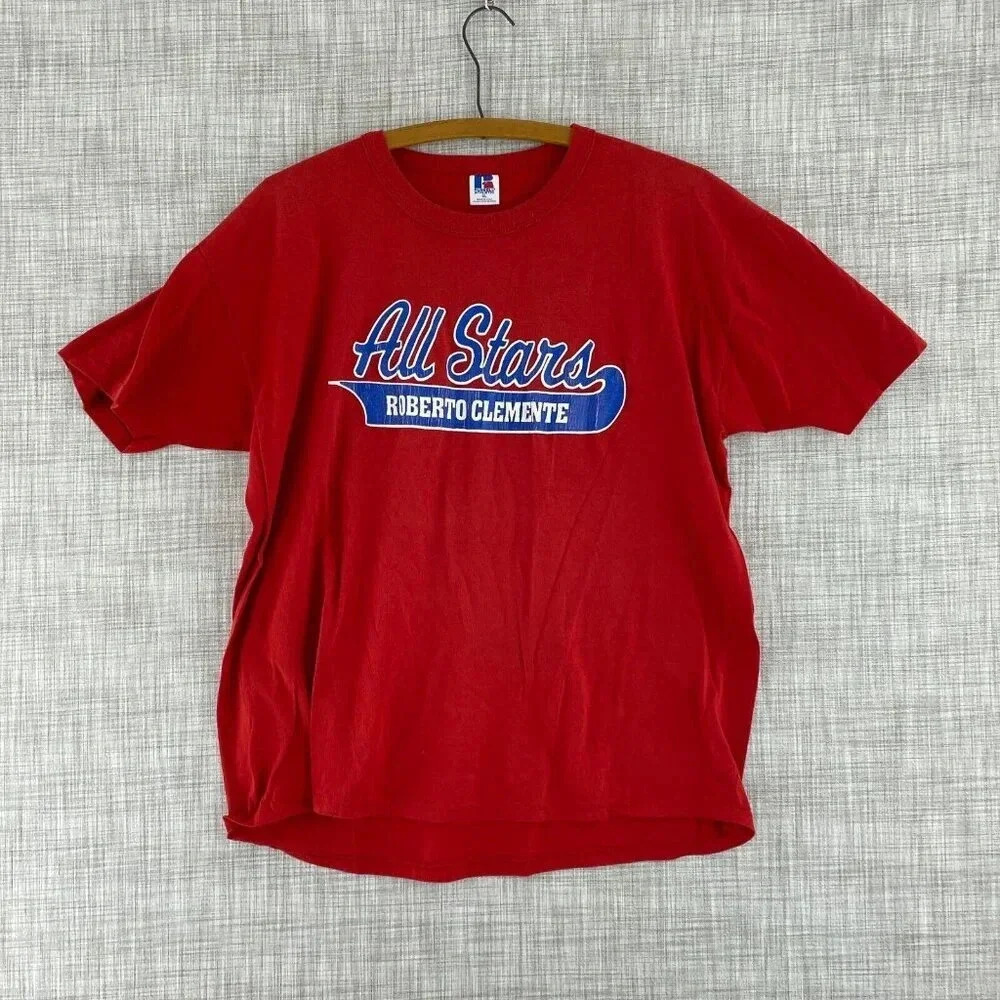 Vintage Russell Roberto Clemente all stars T-Shirt Short Sleeve Mens L red 3902